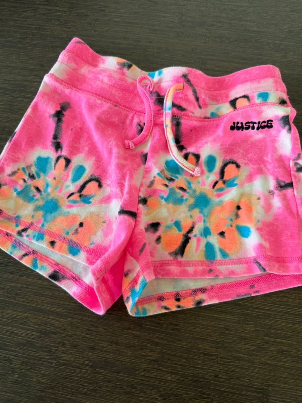 Justice Pink Tie-Dye Floral Drawstring Shorts Size Medium